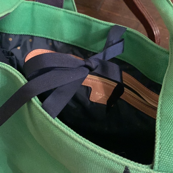 Kate Spade ♠️ BABY tote in green and navy blue cotton canvas EUC - Picture 2 of 14